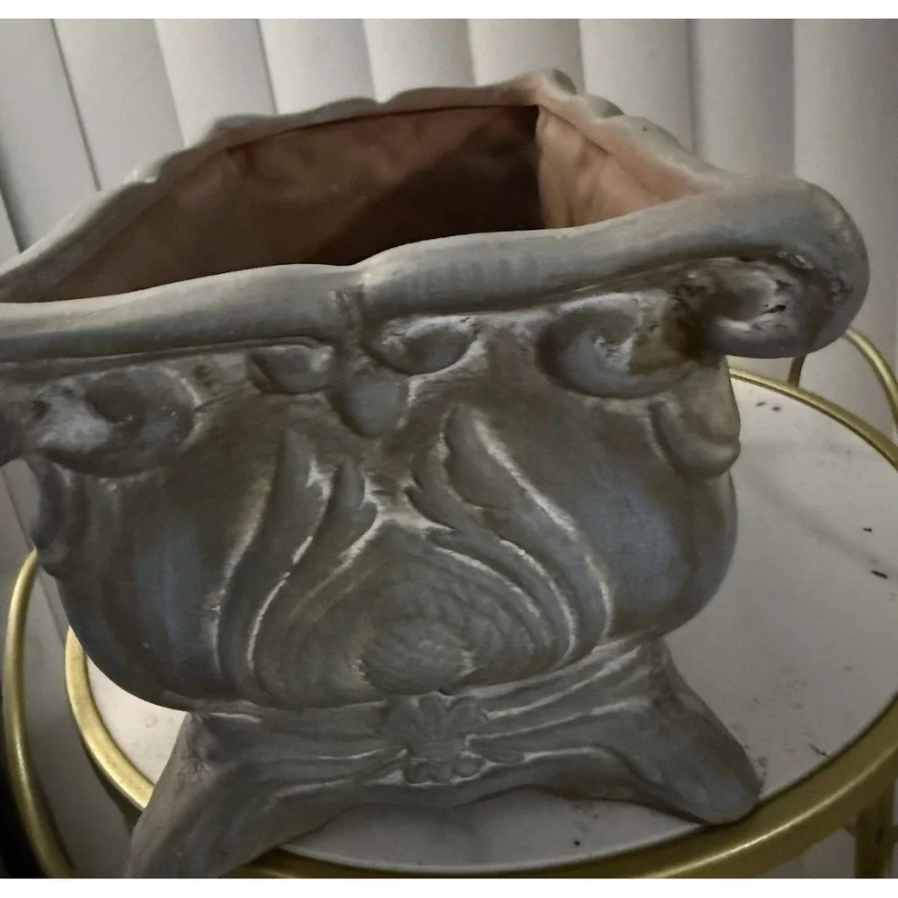 Grey Art Nouveau Style Ceramic Jardiniere Planter Decorative Footed Vase
